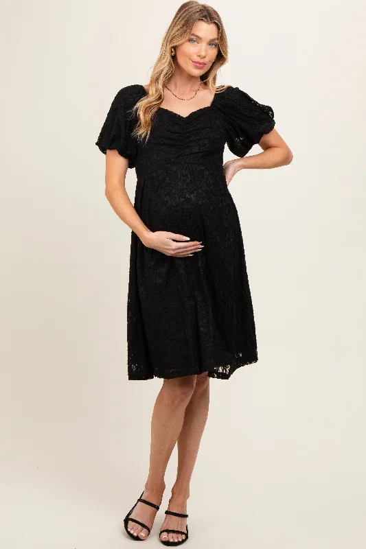 Thermal DressBlack Lace Puff Sleeve Maternity Dress