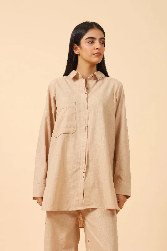 TEXTURED COTTON LONG SHIRTLinen Shirts