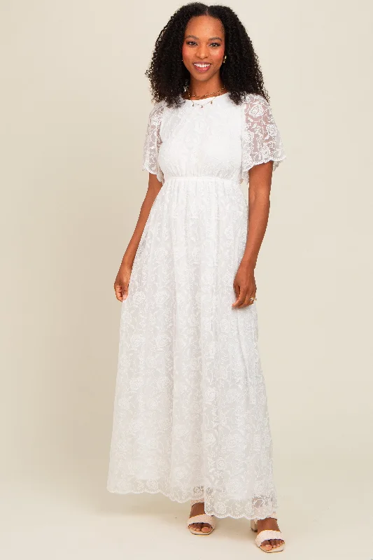 Victorian DressWhite Lace Sheer Lace Back Maxi Dress