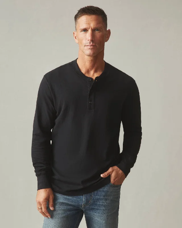 Premium Slub Henley Tee Long Sleeve - Black