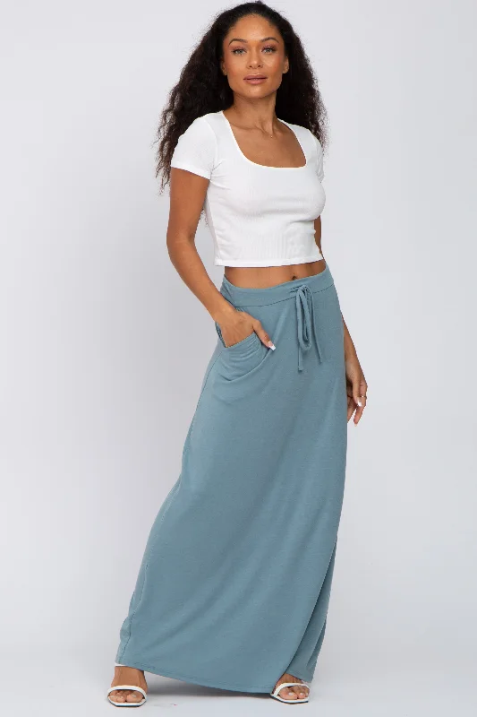 Blue Drawstring Maxi SkirtRain Skirt