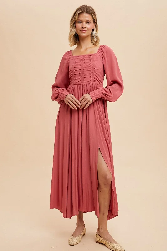 Off-the-shoulder DressDesert Rose Ruched Bodice Square Neck Maxi Dress