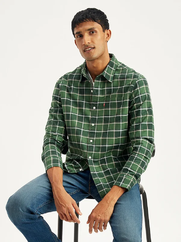 Men's Checkered Spread Collar ShirtPocket Shirts