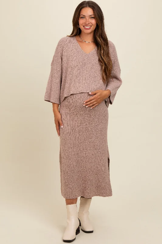 Mocha Textured Knit Top And Midi Skirt Maternity SetInsulated Skirt