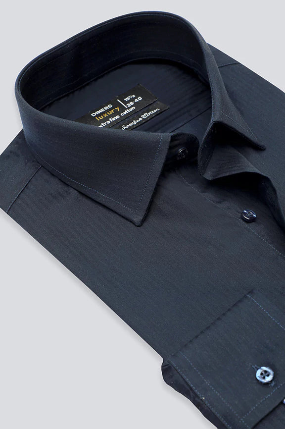 Navy Blue Textured Formal ShirtUV-Protection Shirts