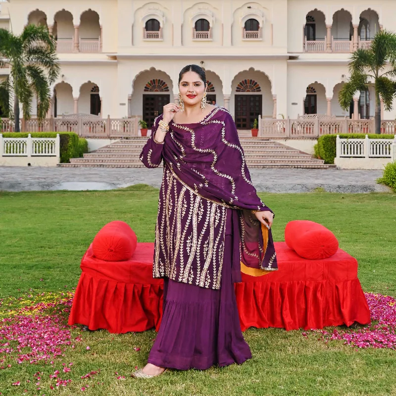 Radiant Raisin Purple Passion Gota Patti Fusion Sharara Set