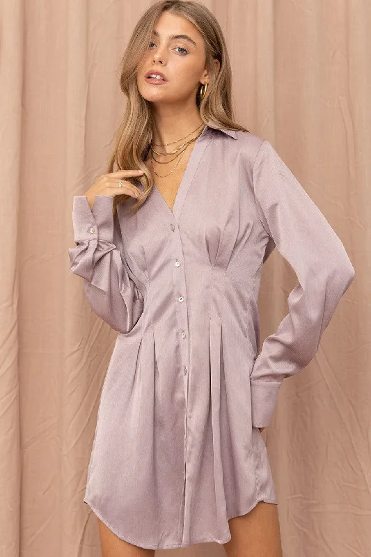 High-low DressAsh Lilac Satin Shirt Dress