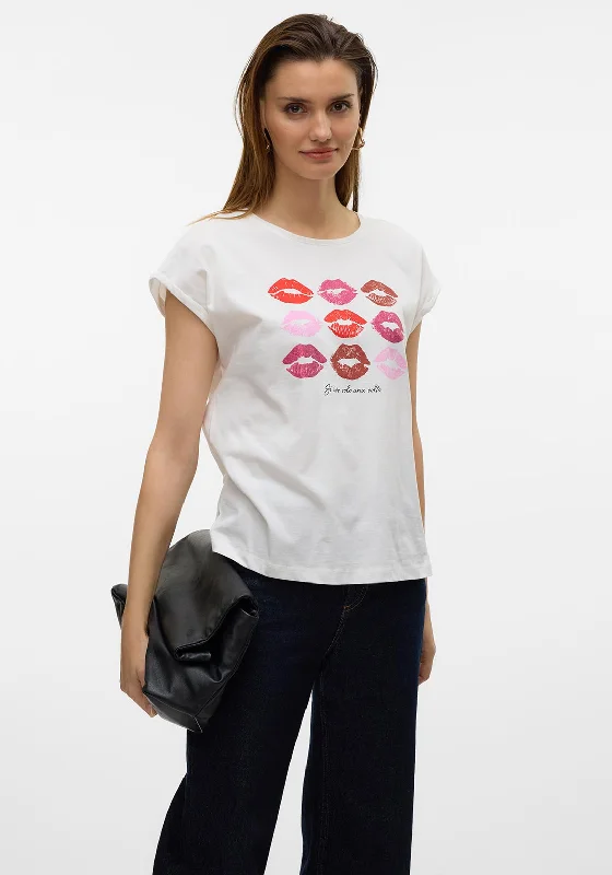 Vero Moda Cysma Glitter Lip Print T Shirt, WhiteUrban Shirts