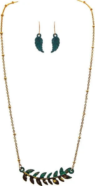 Patina Curve Leaf Necklace Set