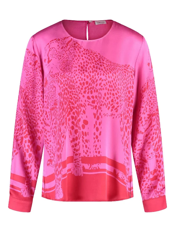 Gerry Weber Cheetah Detail Satin Blouse, Pink and RedCollege Shirts