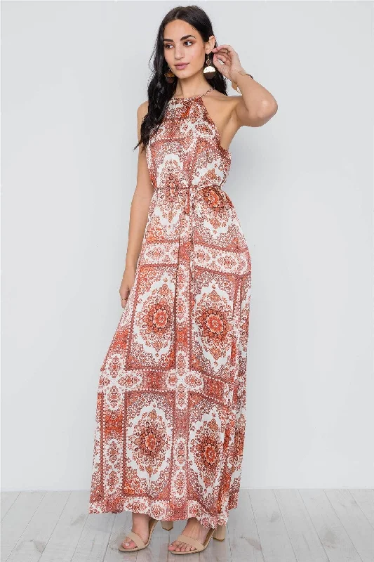 Sheath DressCream Multi Paisley Print Cami Self Tie Maxi Dress /3-2-1