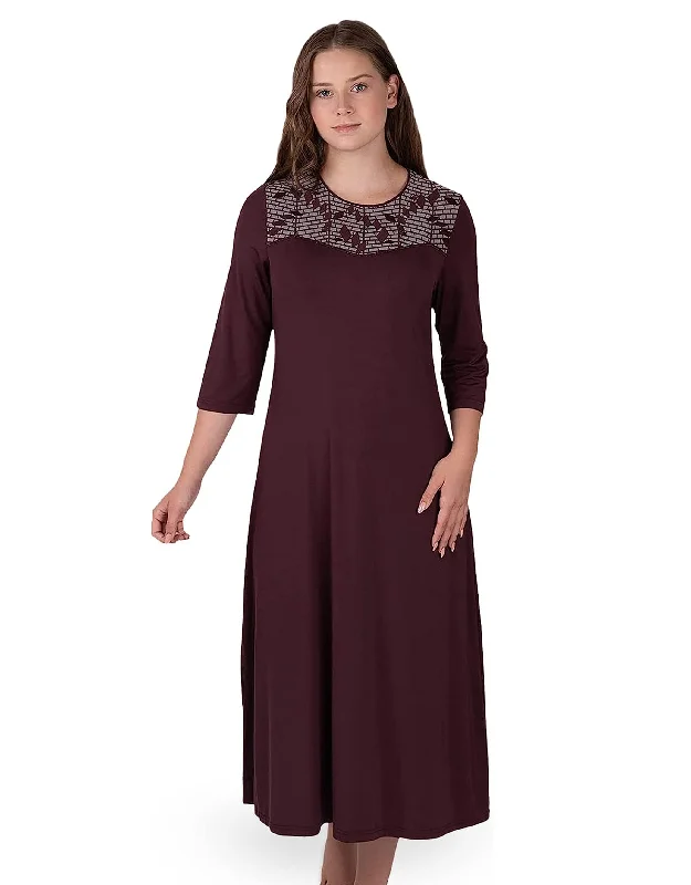 Soft Nightshirt with Embroidered Panel AubergineMetallic Shirts