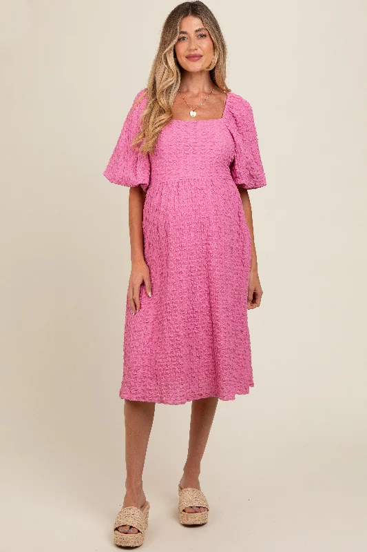 Wedding DressPink Floral Jacquard Maternity Midi Dress