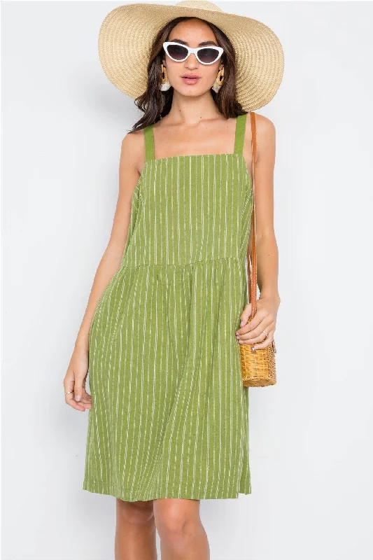 Golf DressStripe Button Back Hemp Fern Overall Shift Dress