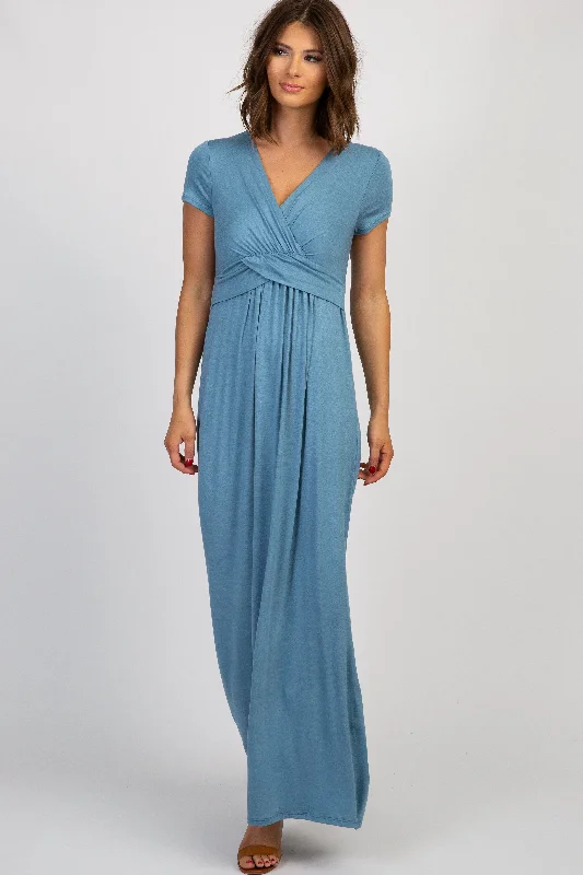 Silk DressPinkBlush Blue Draped Nursing Maxi Dress