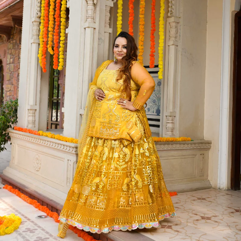 Glamorous Honeydew Ombre Net Lehenga Set