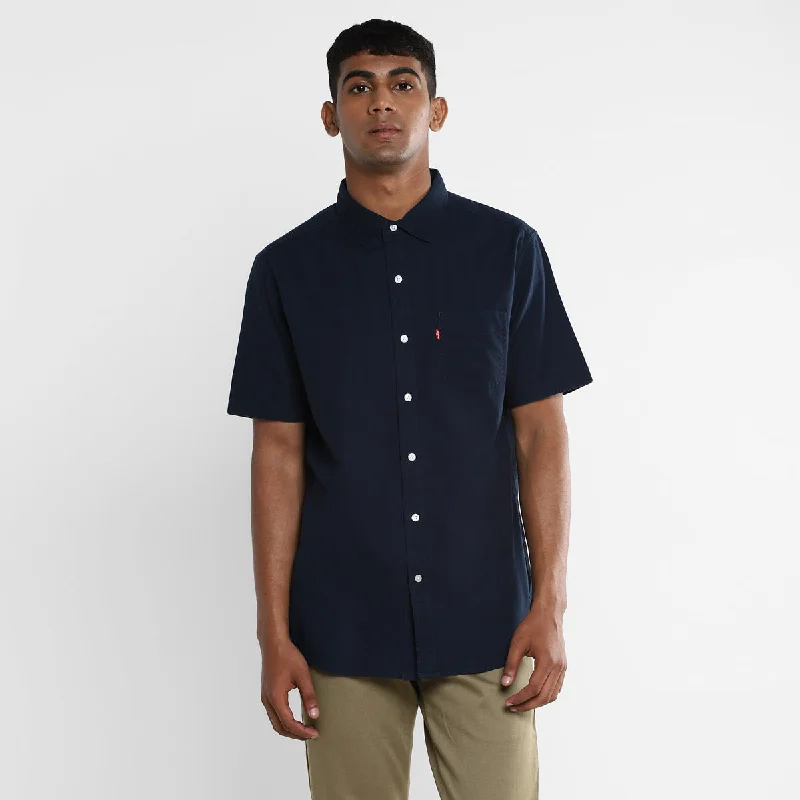 Men's Solid Spread Collar Shirt BlueGraphic Shirts