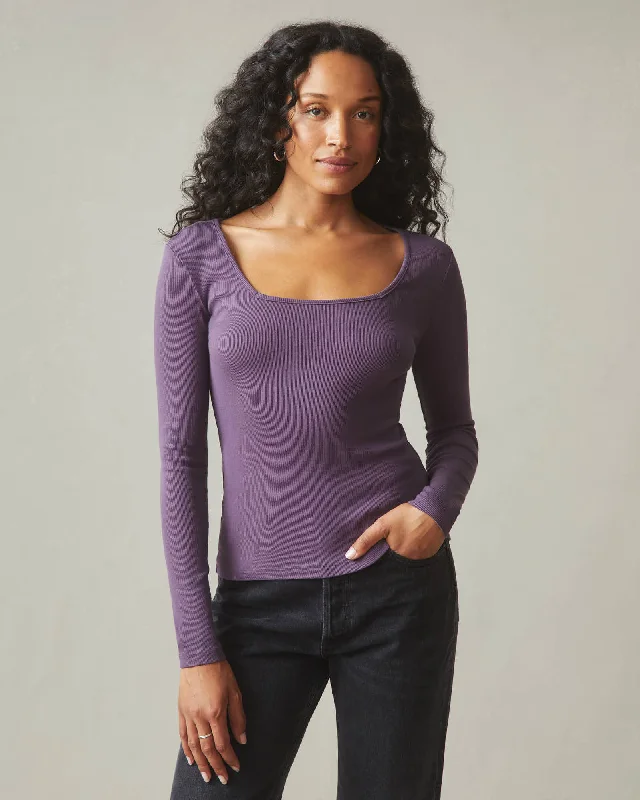 Stretch Rib Square Neck Long Sleeve - Vintage Violet