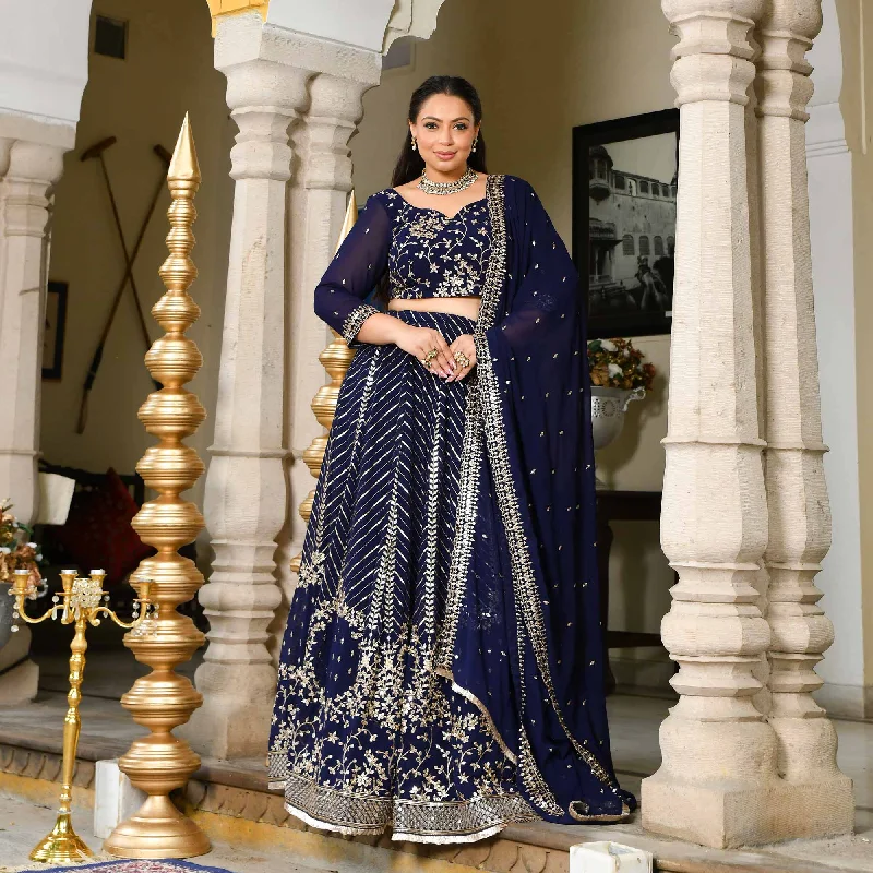 Glistering Navy Sequin Embroidered Georgette Lehenga Set