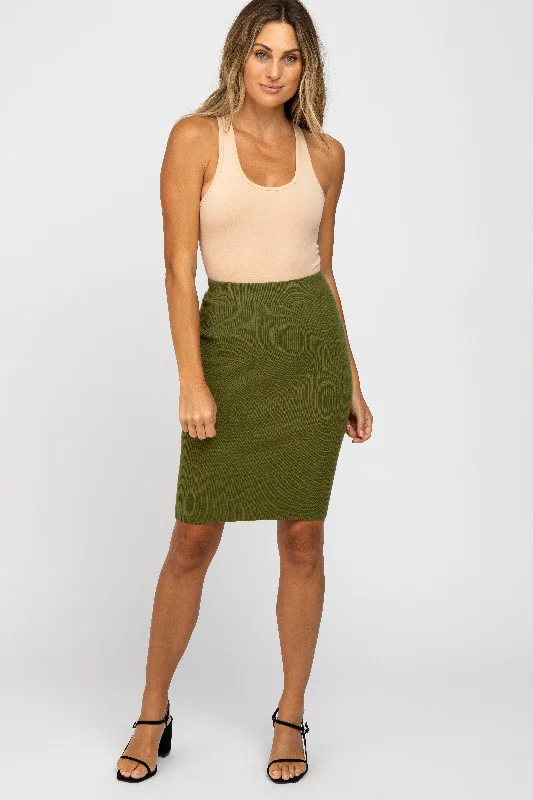 Olive Rib Knit SkirtFormal Skirt