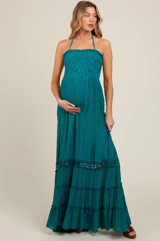 Gypsy DressTeal Smocked Open Back Maternity Maxi Dress