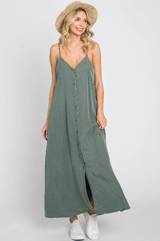 Prom DressOlive Button Down Midi Tank Dress