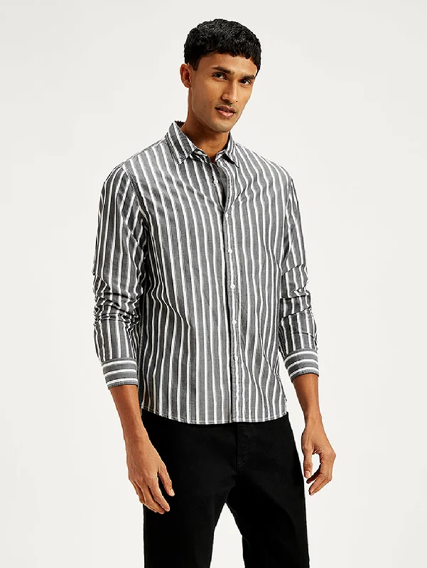 Men's Striped Slim Fit ShirtRibbed Cuff Shirts