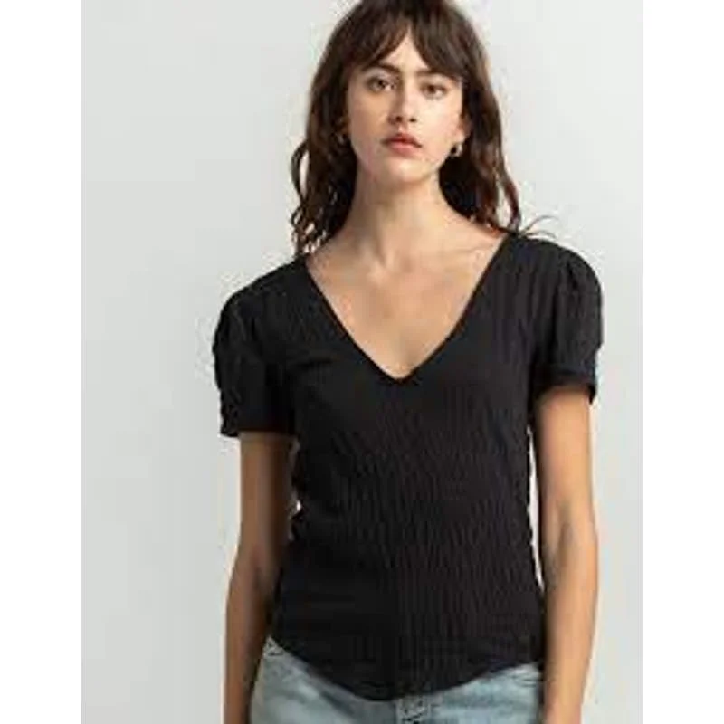 Free People Sugar Cube Ruched Tee BlackCollaborative T-Shirts