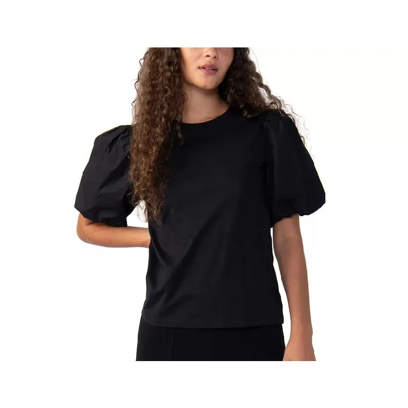 SANCTUARY Women's Dream State Cotton Puff-Sleeve Tee BlackCollege T-Shirts