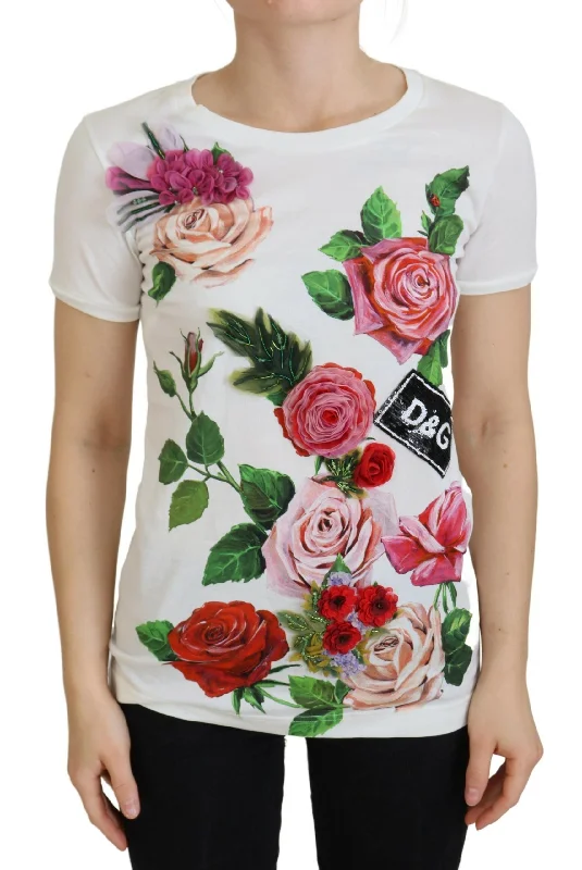 Dolce & Gabbana Elegant Multicolor Rose Print Cotton TeeFormal T-Shirts