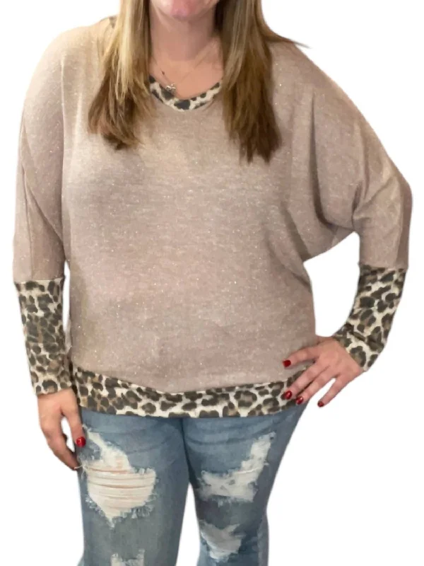 Dolman With Leopard Accents Tee In GoldLimited Edition T-Shirts