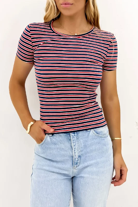 Eve Rib Stripe Tee NavySlim Fit T-Shirts