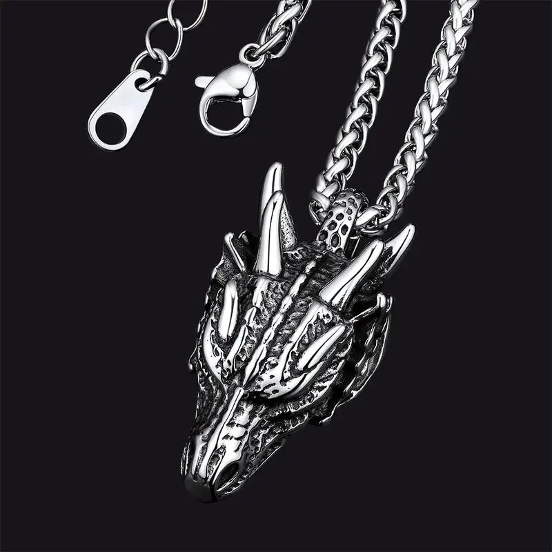 Faithheart Dragon Head Pendant Necklace for Unisex Stainless Steel Perfect GiftLayered T-Shirts