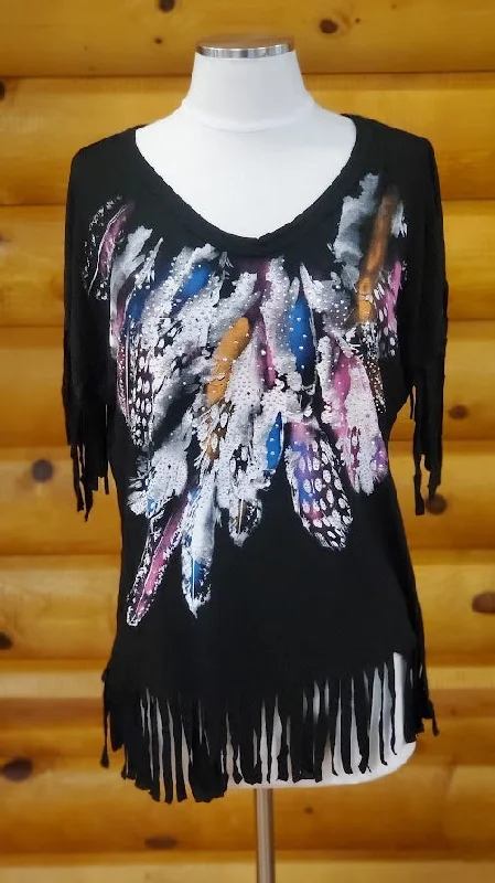 Liberty Wear Black Fringe and Feather Ladies' TeeTie-Dye T-Shirts