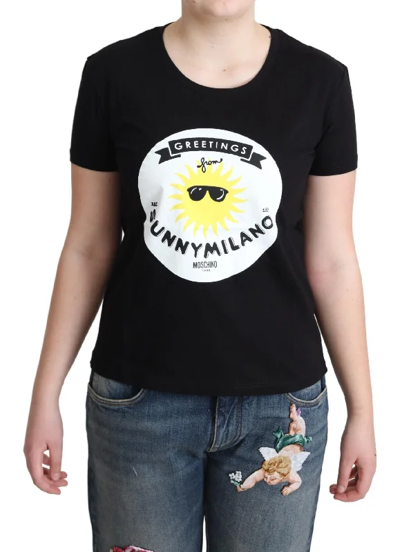 Chic Moschino Cotton Tee with Milano PrintStudded T-Shirts