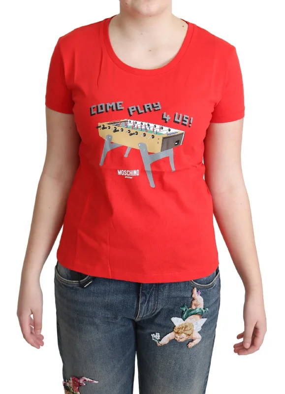 Moschino Chic Red Cotton Tee with Playful PrintMetallic T-Shirts