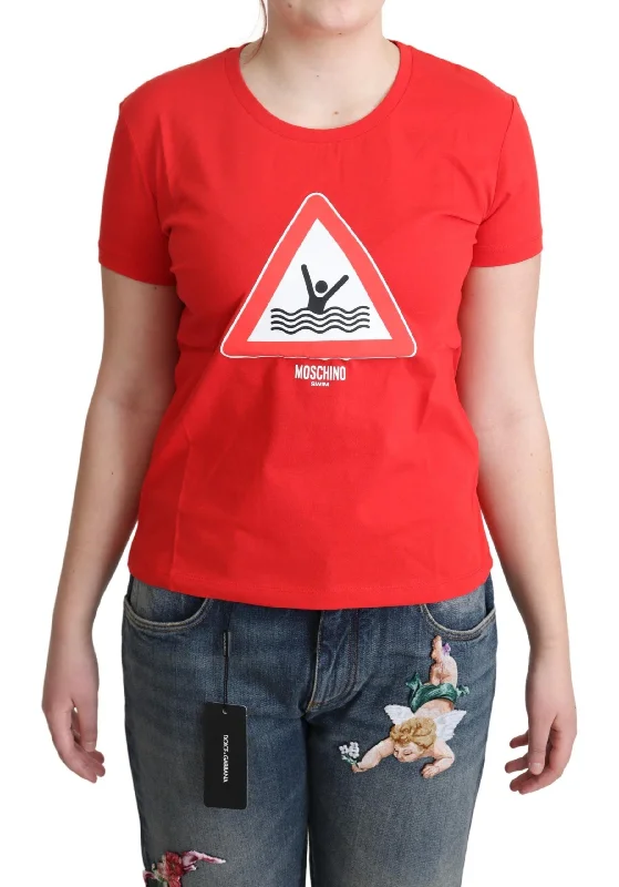 Moschino Chic Red Graphic Cotton TeeZippered T-Shirts