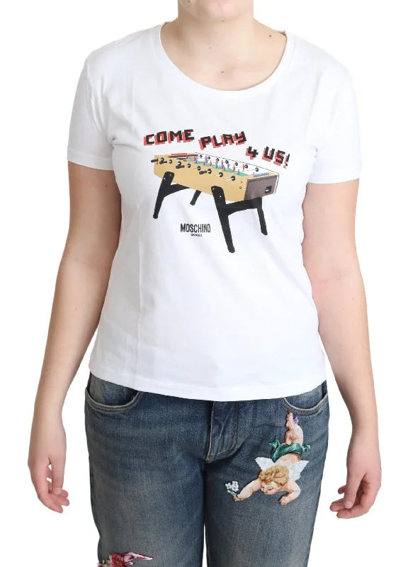 Moschino Chic Cotton Round Neck Tee with Playful PrintFringed T-Shirts