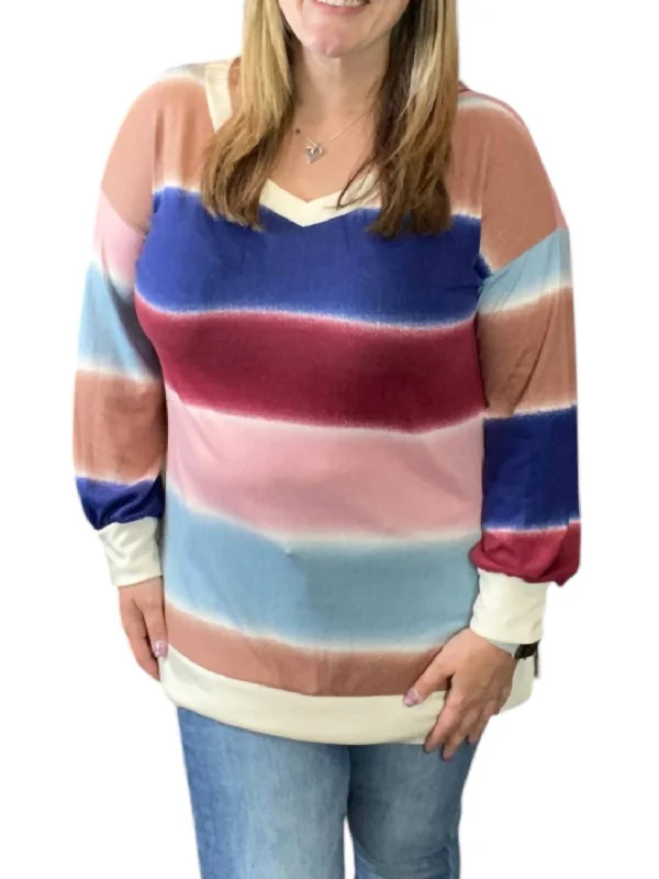 Off Shoulder Stripe Tee In Multi ColorOrganic Cotton T-Shirts