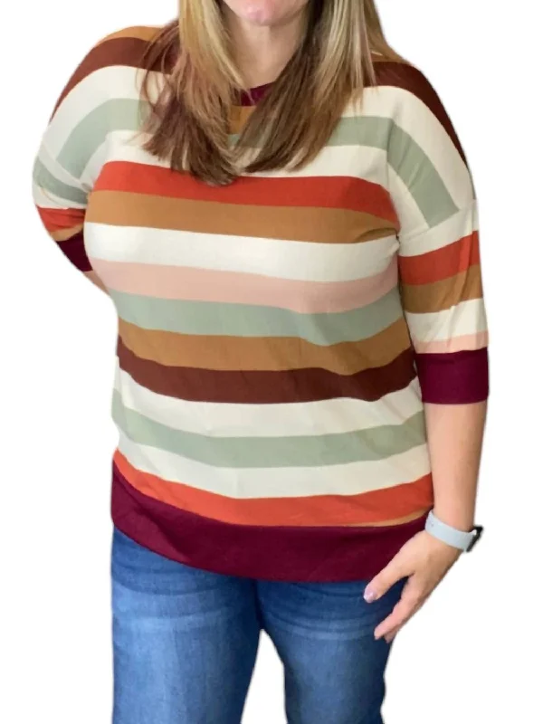 Stripe Weekender Tee In Rust BrownPlush T-Shirts