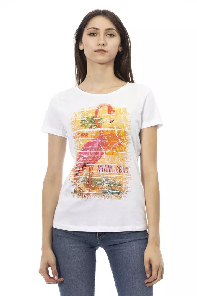 Trussardi Action Chic White Tee with Graphic FlairEmbroidered T-Shirts