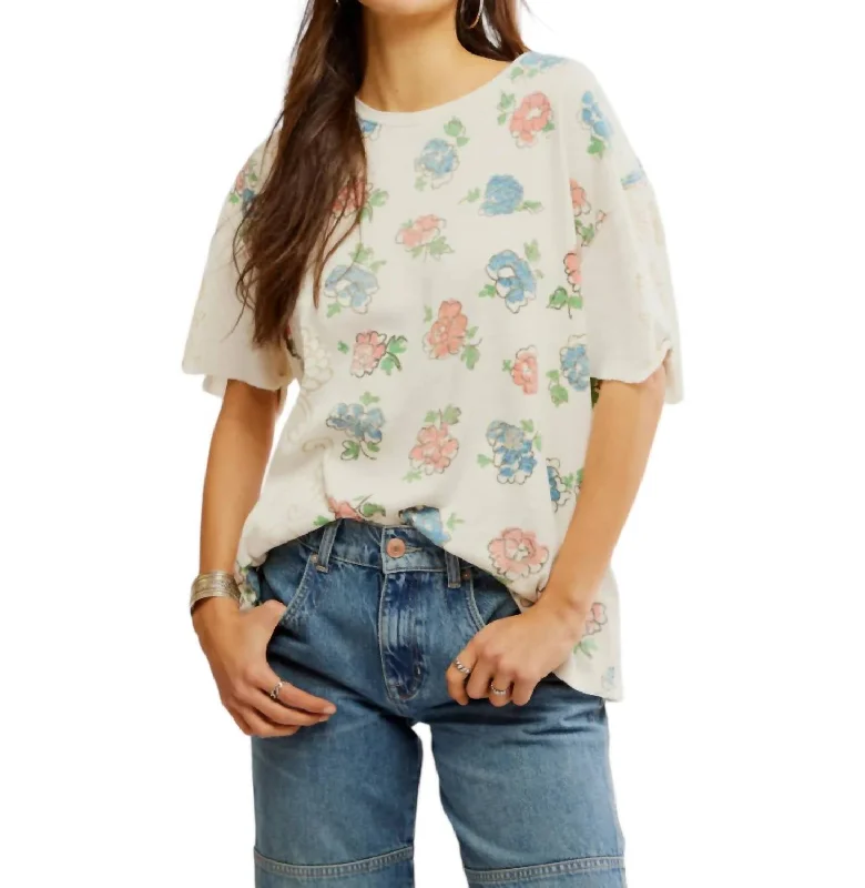 Nina Boheme Printed Tee In Ivory ComboOff-Shoulder T-Shirts